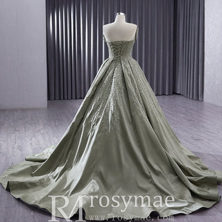 A-line Satin Wedding Dress Strapless Asymmetrical Formal Gown - Rosymae
