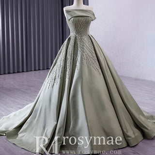 A-line Satin Wedding Dress Strapless Asymmetrical Formal Gown - Rosymae