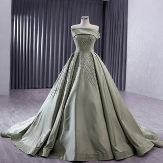 A-line Satin Wedding Dress Strapless Asymmetrical Formal Gown - Rosymae