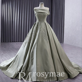 A-line Satin Wedding Dress Strapless Asymmetrical Formal Gown - Rosymae