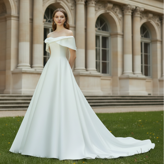 Affordable Off-the-Shoulder A-line Wedding Dress Bridal Gown