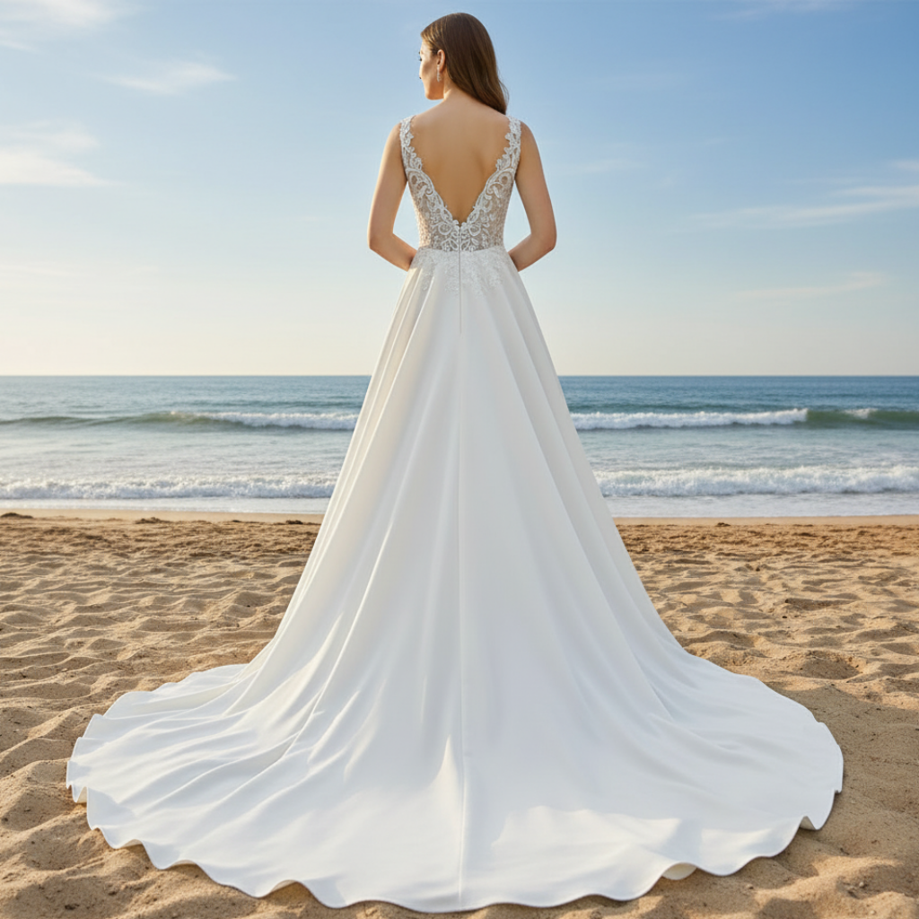 Tank Top Vneck Satin Lace A-line Wedding Dress with Sheer Bodice Ivory / Custom Size Tank Top Vneck Satin Lace A-line Wedding Dress with Sheer Bodice Ivory / Custom Size