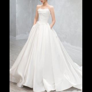 Strapless A-line Satin Bridal Wedding Dress with Pocket
