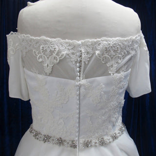 A-line Short-Sleeve Off-The-Shoulder Tulle Plus size Wedding Dress - Rosymae
