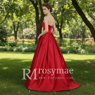 Simple A-line Red Bridal Gown Autumn Wedding Dress