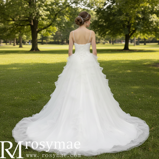 Spaghetti Strap Square Neckline Ballgown Beaded Wedding Dress