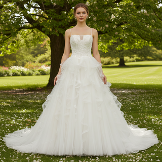 Spaghetti Strap Square Neckline Ballgown Beaded Wedding Dress