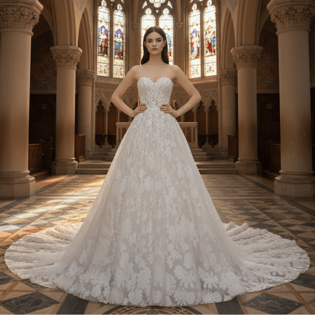 A-line Strapless Lace Wedding Dress and Bridal Gown with Sweetheart - Rosymae