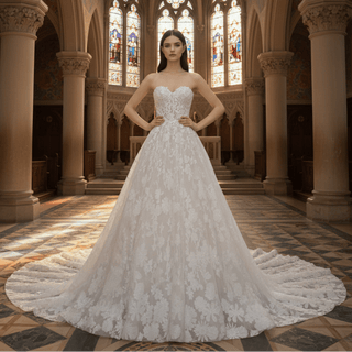 A-line Strapless Lace Wedding Dress and Bridal Gown with Sweetheart - Rosymae