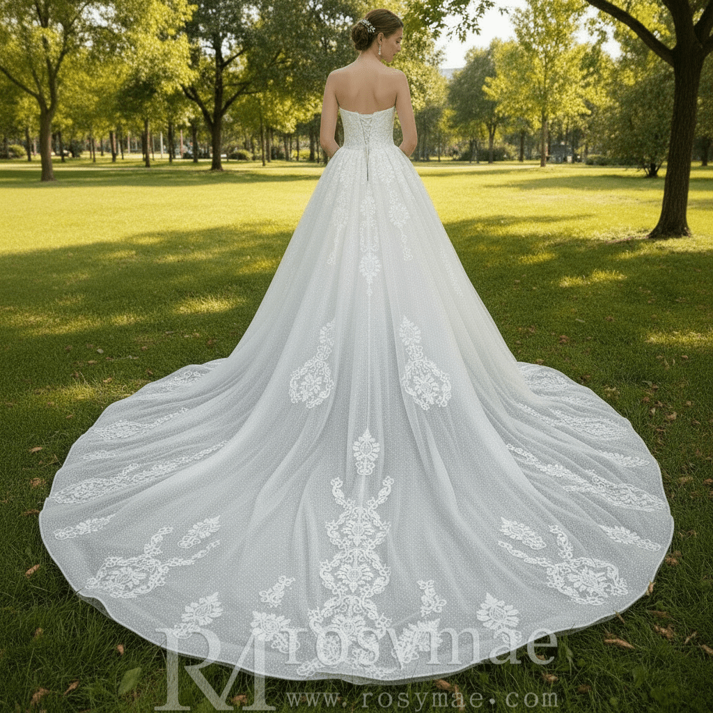 A-line Strapless Sweetheart Neckline Wedding Dress with Sheer Bodice - Rosymae