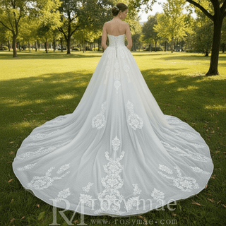 A-line Strapless Sweetheart Neckline Wedding Dress with Sheer Bodice - Rosymae