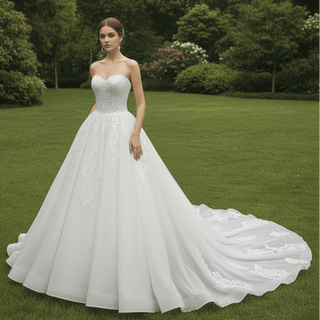 A-line Strapless Sweetheart Neckline Wedding Dress with Sheer Bodice - Rosymae