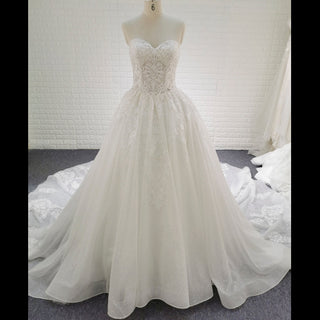 A-line Strapless Sweetheart Neckline Wedding Dress with Sheer Bodice - Rosymae