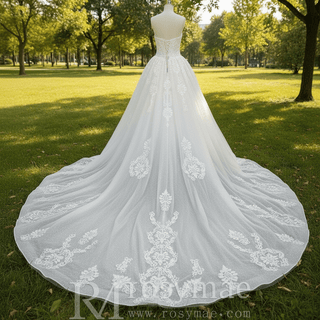 A-line Strapless Sweetheart Neckline Wedding Dress with Sheer Bodice - Rosymae