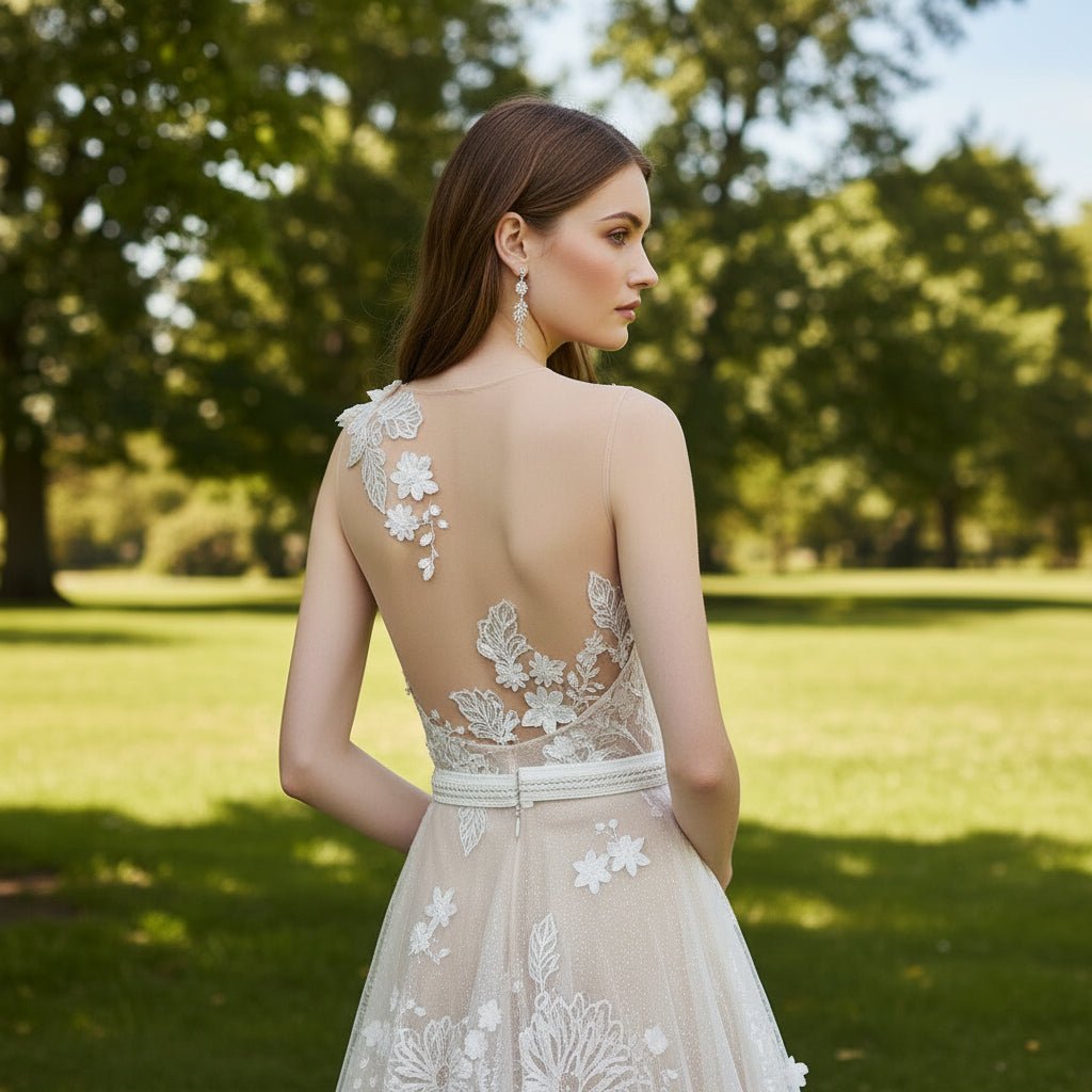 A-line Sweetheart Neck Wedding Dress with Floral Lace and Sash - Rosymae