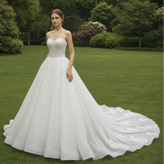 A-line Strapless Sweetheart Neckline Wedding Dress with Sheer Bodice