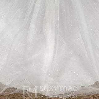 A-line Tank Top Vneck Wedding Dress with Tulle and Floral Lace - Rosymae