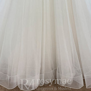 A-line Tank Top Vneck Wedding Dress with Tulle and Floral Lace - Rosymae