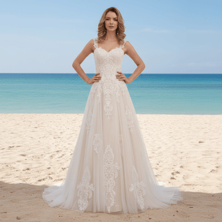 A-line Tulle and Lace Keyhole Wedding Dress for Women - Rosymae