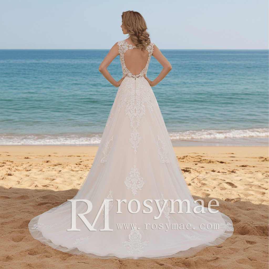 A-line Tulle and Lace Keyhole Wedding Dress for Women - Rosymae