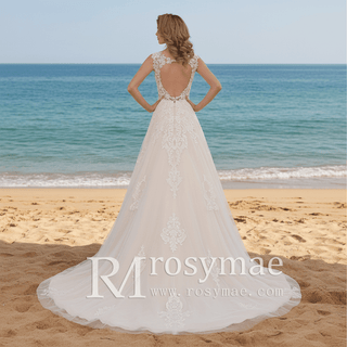 A-line Tulle and Lace Keyhole Wedding Dress for Women - Rosymae
