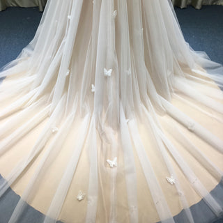 Butterfly Appliqued Tulle A-Line Wedding Dress with Open Back