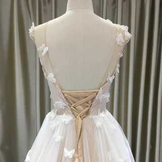 Butterfly Appliqued Tulle A-Line Wedding Dress with Open Back