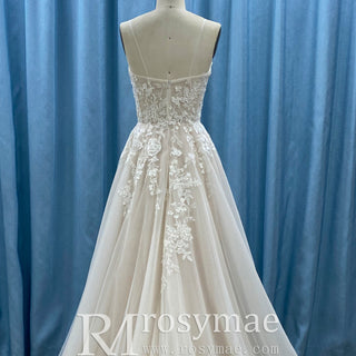 Classic Sheath Tulle Lace Vneck Wedding Dress with Spaghetti Straps