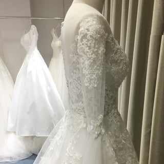 Flutter Long Sleeve A-line Lace Appliqued Wedding Dress