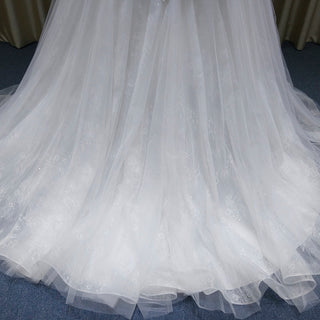 Classic Off the Shoulder Ruffle Skirt Wedding Dress with V Back