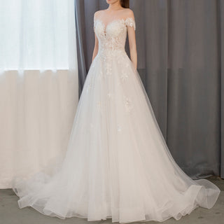 A-Line Lace Tulle Wedding Dress with Short Sleeve