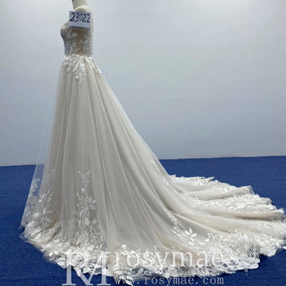 A-line Tulle Lace Wedding Dress with Spaghetti Strap - Rosymae