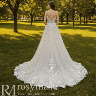 A-line Tulle Lace Wedding Dress with Spaghetti Strap - Rosymae
