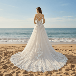 A-line Tulle Lace Wedding Dress with Spaghetti Strap - Rosymae