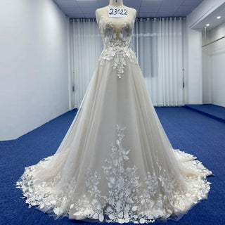 A-line Tulle Lace Wedding Dress with Spaghetti Strap - Rosymae