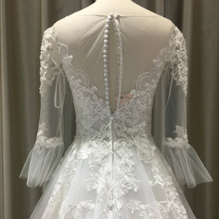 Flutter Long Sleeve A-line Lace Appliqued Wedding Dress