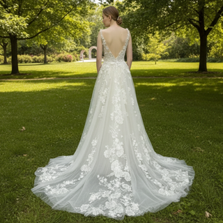 Classic Tulle and Lace A-line Wedding Dress with Sheer Bodice