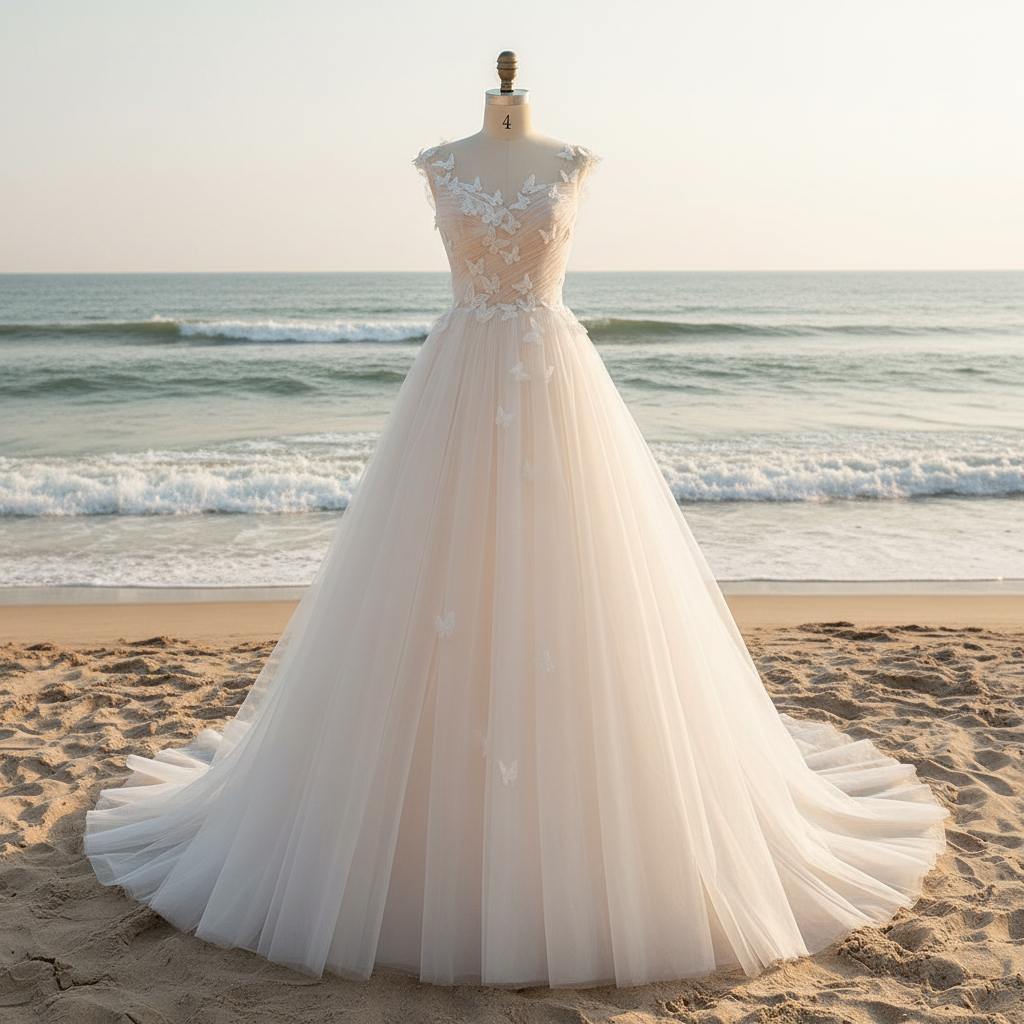 Elegant Butterfly Appliqued Tulle A-Line Wedding Dress with Open Back Rosymae Elegant Butterfly Appliqued Tulle A-Line Wedding Dress with Open Back Rosymae