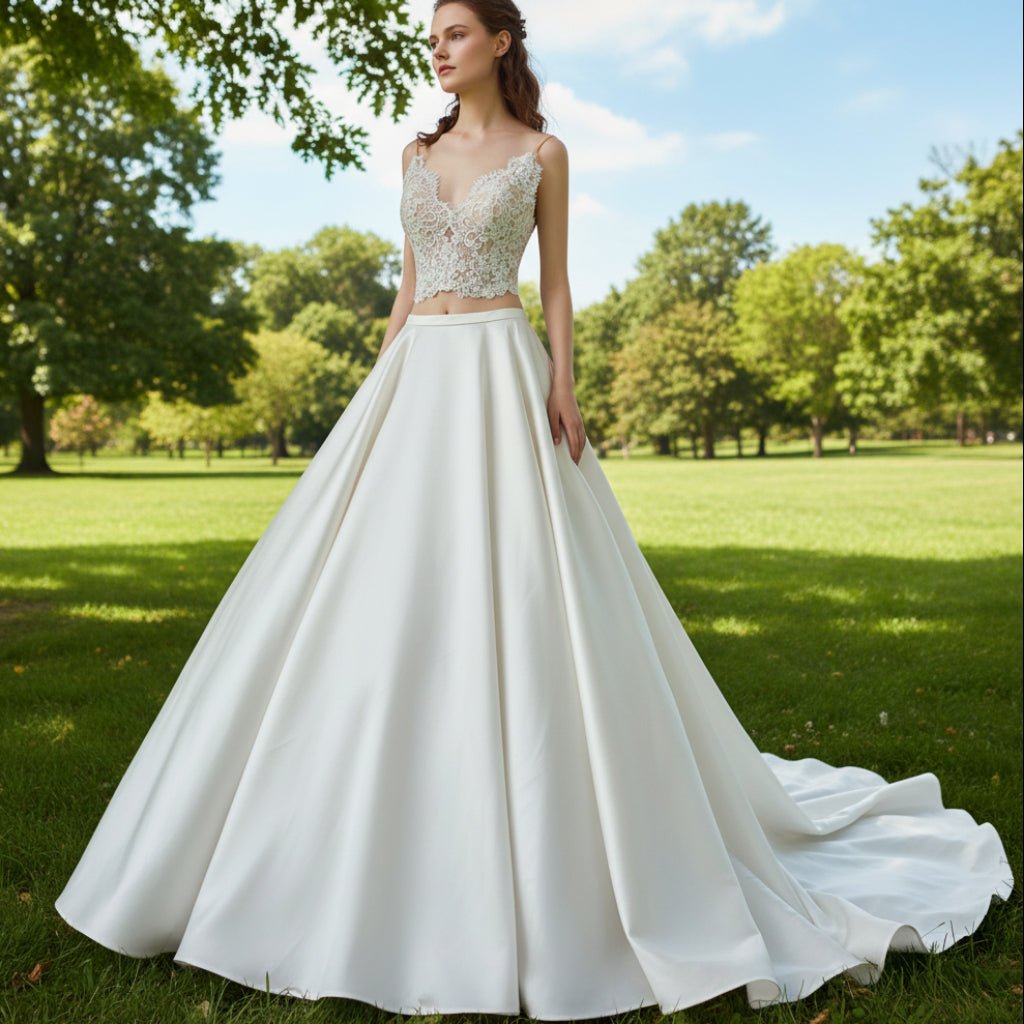 A-line Two Pieces Lace Top Wedding Dresses With Pockets