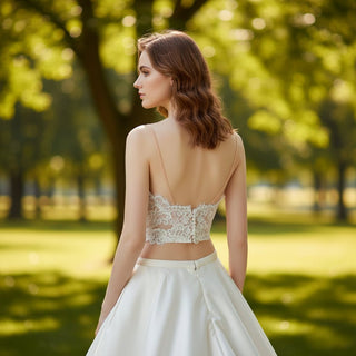A-line Two Pieces Lace Top Wedding Dresses With Pockets - Rosymae