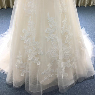 Elegant V-neck A-line Lace Appliqued Wedding Dress with Low Back