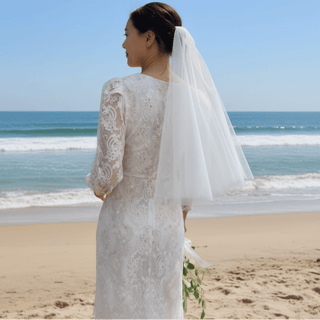 A-line Vintage-style Bridal gown Tea Length Wedding Dress 3/4 Sleeve - Rosymae