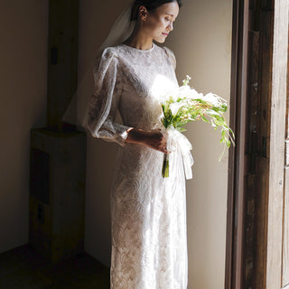 A-line Vintage-style Bridal gown Tea Length Wedding Dress 3/4 Sleeve - Rosymae