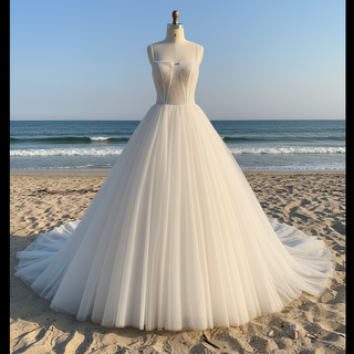 Classic Smart Square Neck Elegant A Line Wedding Dress with Spaghetti Straps