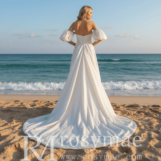 A-line Wedding Dress with Sweetheart Neckline and Detachable Sleeves - Rosymae