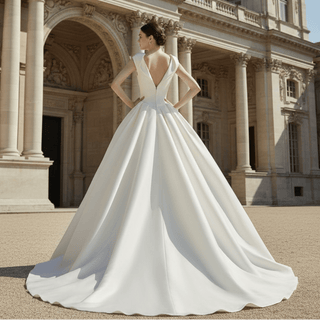 A-line Wedding Dresses with Double Deep V-neck for Brides - Rosymae