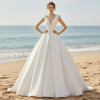 A-line Wedding Dresses with Double Deep V-neck for Brides - Rosymae