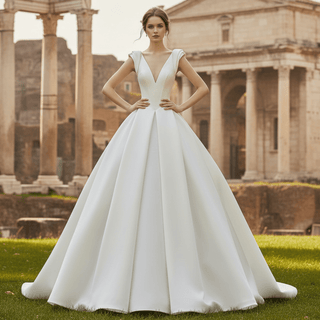 A-line Wedding Dresses with Double Deep V-neck for Brides - Rosymae