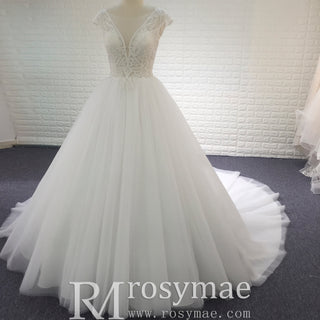 Classic & Elegant A-line Beach Wedding Dress with Cap Sleeve