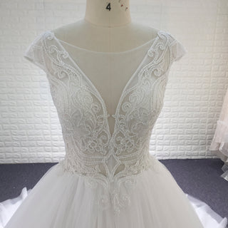 Classic & Elegant A-line Beach Wedding Dress with Cap Sleeve